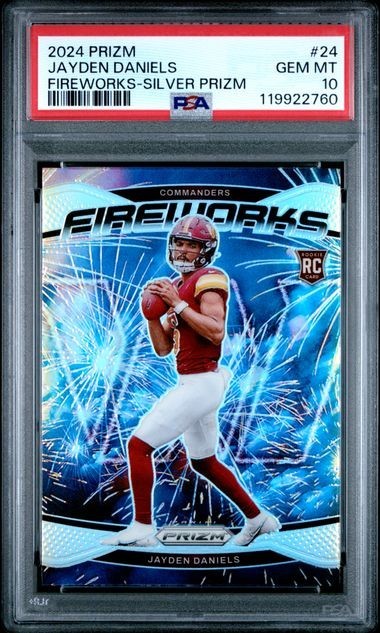 2024 Panini Prizm Jayden Daniels Fireworks RC Silver #24 Commanders PSA 10