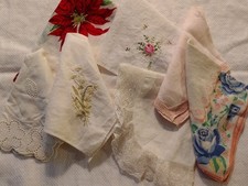 Lot of 7 Vintage Embroidered Cotton Hankies H...