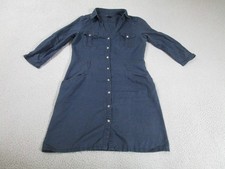 Mango Shirt Dress Womens Small Blue Navy Utility Safari Linen Coastal Travel