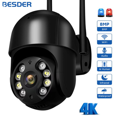 BESDER 4K 8MP 5MP Ultra HD PTZ WiFi IP Camera AI Human Detection 1080P UHD Audio