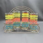 Vtg Federal Glass Atomic Rainbow Striped Tom Collins Glasses Set 8 MCM Caddy