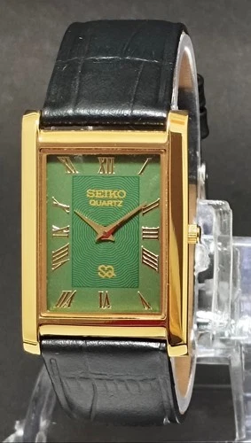 Vintage Seiko Slim Tank Green Dial Quartz Men's Wrist Watch New Battery