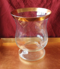 Large Vintage Hurricane Candle Holder Goldfish Bowl Vase Terrarium with Gold Rim