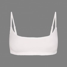 Skims Lightweight Cotton Logo Picot Scoop Bralette - NEW - Snow - Small