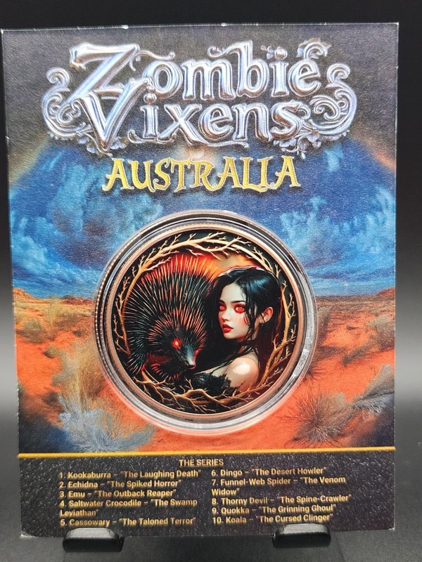 Lot of 5 Zombie Vixens Australia Echidna 33g Colorized Copper Rounds 2025