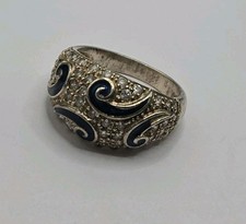 Size 7 Sterling Silver Dome Style Ring Blue Swirls Clear Accents
