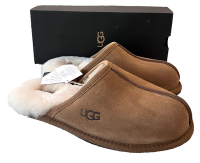 UGG Men's SCUFF Slipper Scuffs Shoes size 9 CHESTNUT Suede MSRP $100 NEW w/ BOX