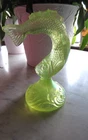 Fenton Green  Yellow VASELINE Opalescent Glass Koi Fish Dolphin Figurine USA