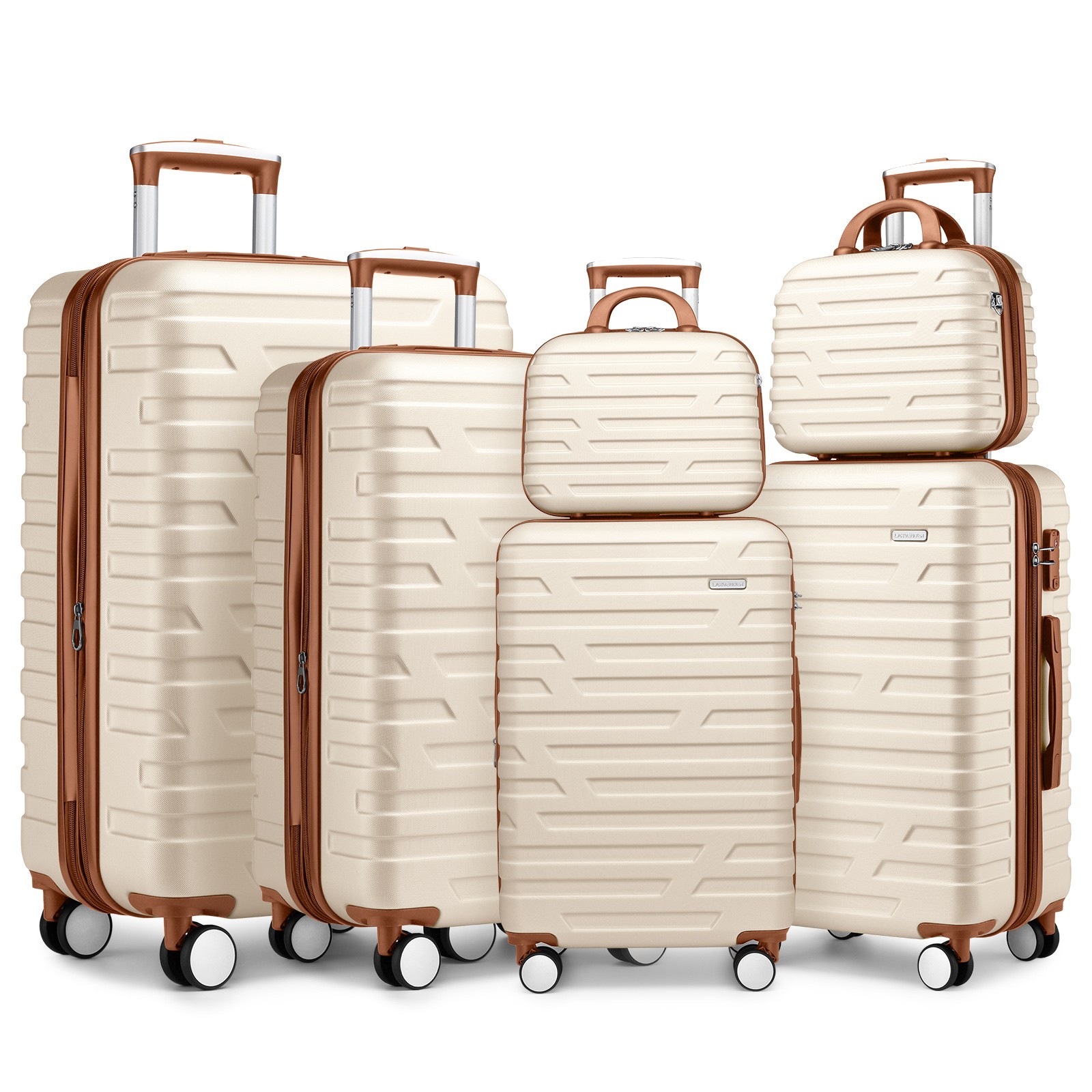 Set Hardshell Carry On Luggage Suitcase W/ Cosmetic Cases Tsa