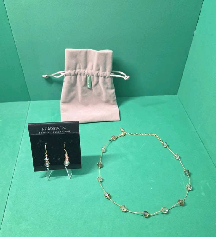 2007 Nordstrom Crystal Collection Earings And Necklace Amber Aurora Borealis