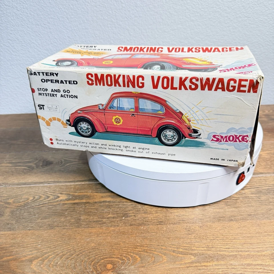 老式 Aoshin 吸烟大众大众 Bug 汽车玩具带盒非工作展示 — 第 3/4 张图片