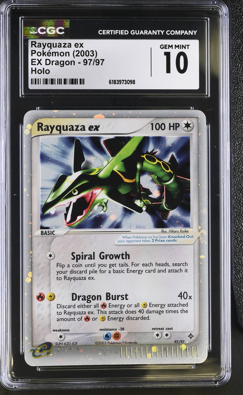 CGC 10 GEM MINT Rayquaza EX 97/97 EX Dragon Holo Pokemon Card