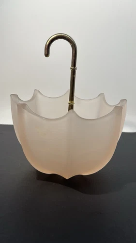 Vintage Fenton 1950s Pink Frosted Satin Glass Umbrella Trinket Dish, Ring Dish