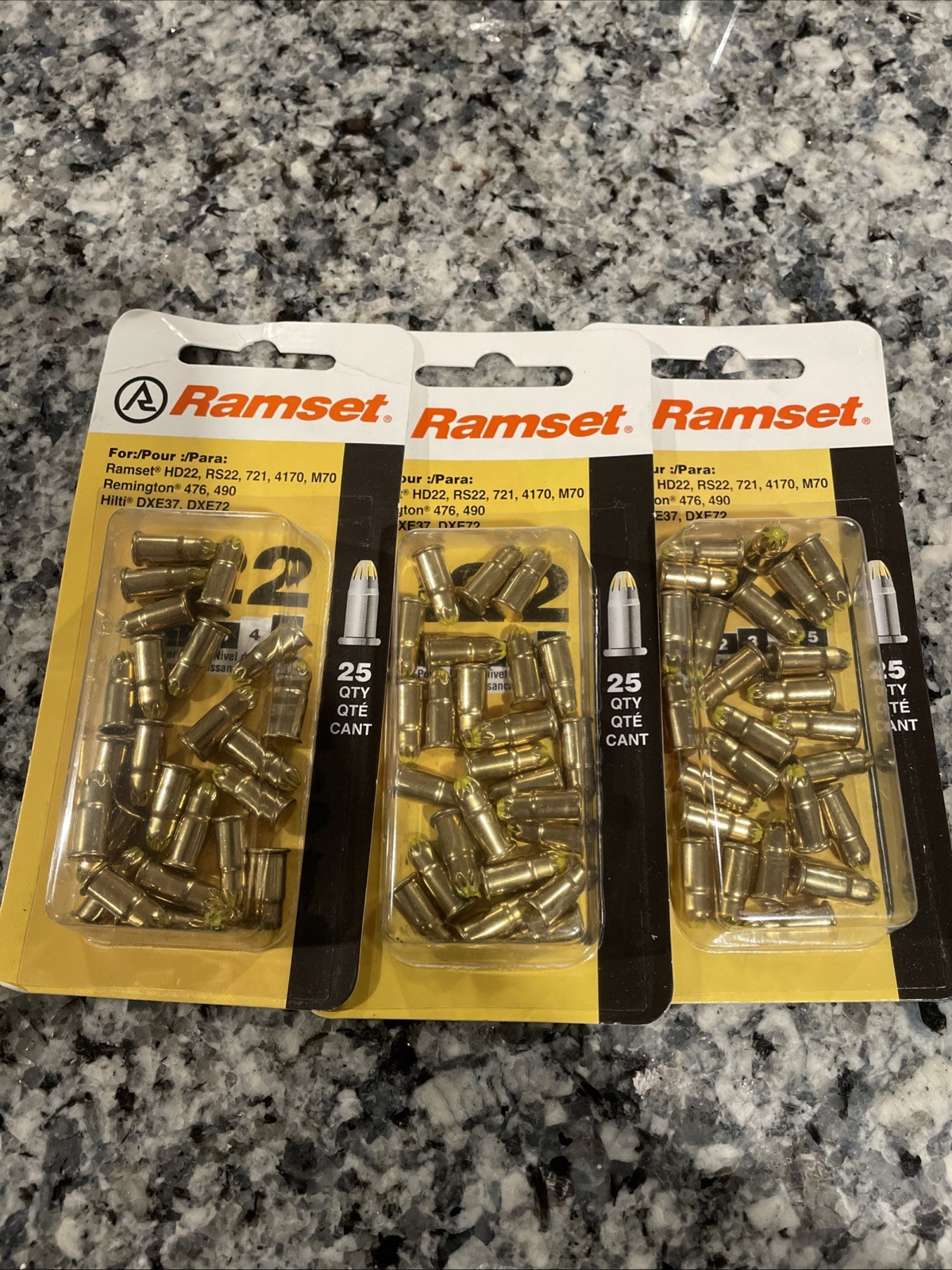 LOT OF 3 Ramset .22 Caliber Yellow Powder Shot Load 25 Pack - 75 Total