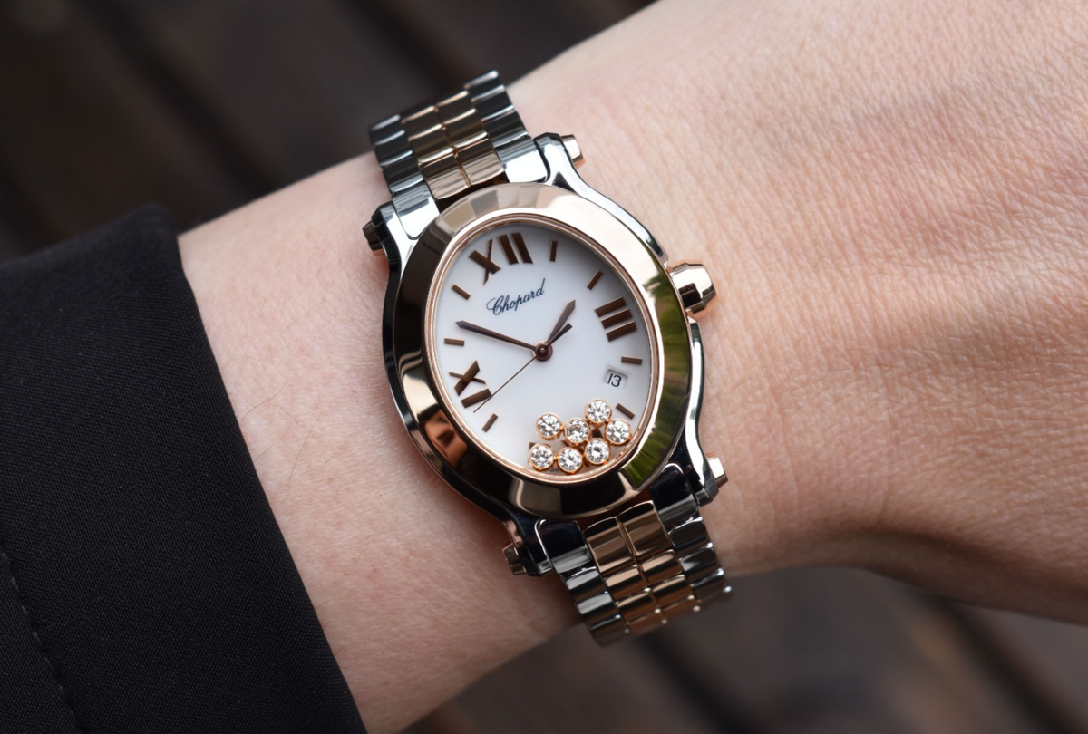 Chopard Happy Sport Oval 30mm 18K RG & Steel White Dial 278546