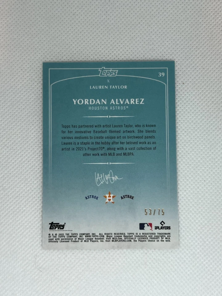 2022 Topps X Wave 2 Green Rainbow Foil /75 Lauren Taylor Yordan Alvarez #39 - Image 2 of 2