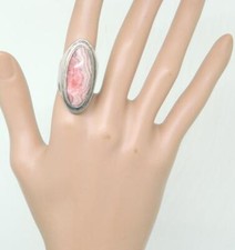 950 Silver Pink Rhodochrosite TALL Cabochon Southwestern Oval Ring Size 6.0