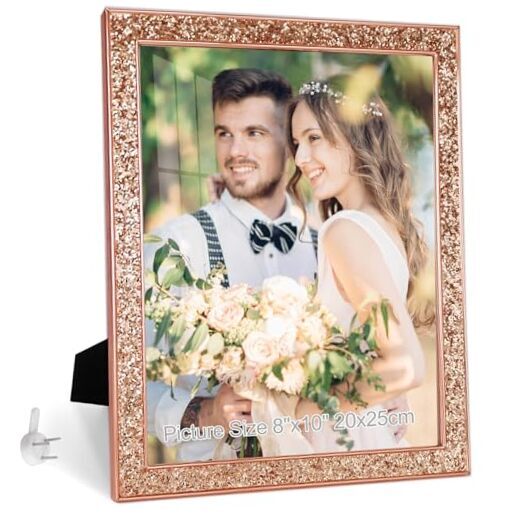 Picture Frame Glitter Bling 8 by 10 Photo Frames with HD Real 8x10 Rose Gold
