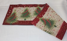 Christmas Trees Sparkle Green/Red Holiday Tapestry Table Runner 13" X 68"