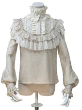 Victorian Edwardian Romantic Vintage High Collar Blouse Shirt Steampunk Top B008