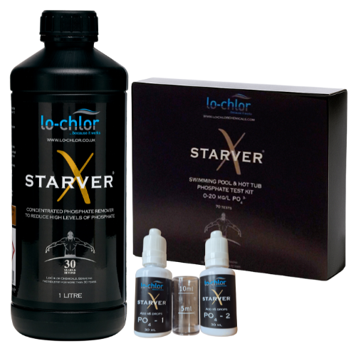 Lo Chlor 1 Litre Starver X  Phosphate Remover + Test Kit Swimming Pool Hot Tub