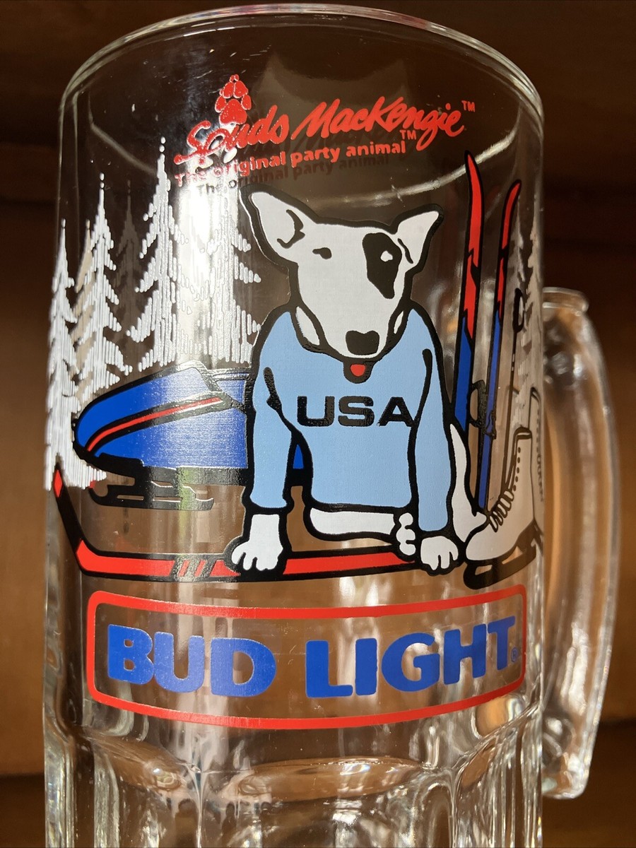 Bud Light Spuds MacKenzie Beer Mug Ski, Snowmobile, Ice Skate USA