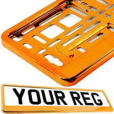 SUPER CHROME ORANGE Car Number Plate Surround Holder FOR ANY CAR VAN TRAILER