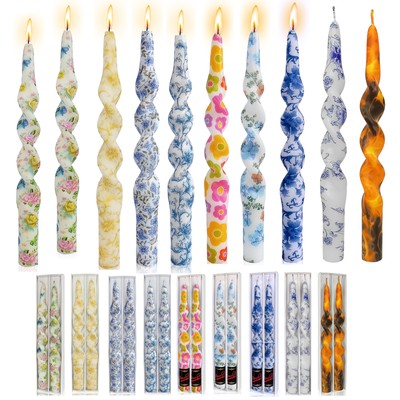 9.8'' Spiral Printed Dinner Candlestick Candles set of 2 Festival Dinner Candles 