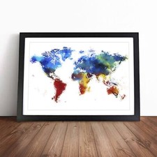 Abstract Map of the World Framed Canvas Wall Art Print Poster Picture