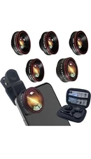 Phone Camera LensClip on Cell Phone Lens kit 5 in 1 235° Fisheye Lens + 25X M...