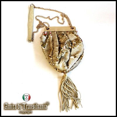 Mini Damen Schmuck Tasche Clutch klein elegant Pailletten Kette Vintage