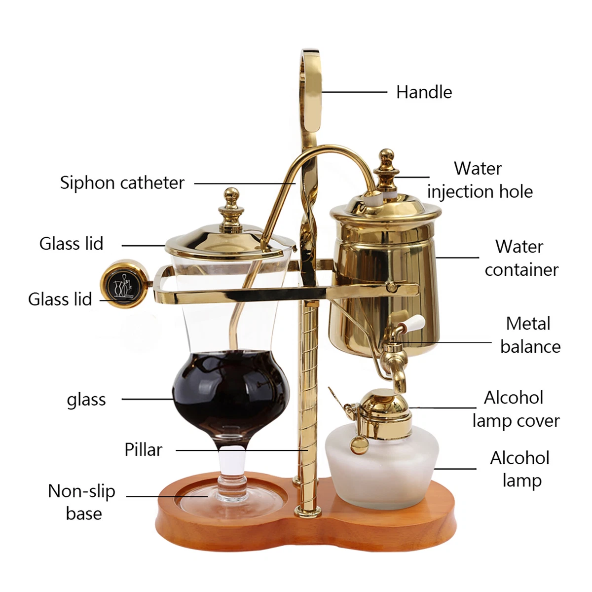 Nispira Belgian Belgium Luxury Royal Family Balance Syphon Siphon Coffee Maker Gold Color 1 Set