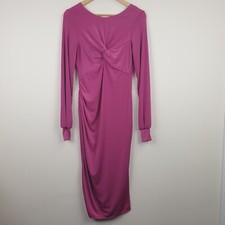 River Island Knot Dress Women's UK 10 Pink Midi Long Sleeve Side Slit Party