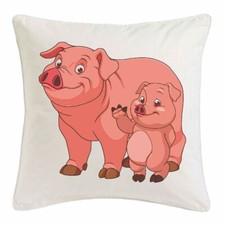 KISSENBEZUG 40X40cm FRÖHLICHES SCHWEIN MIT SEINEM FERKEL - BABY - HAUSSCHWEIN