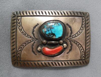 Vintage Signed Joseph Begay Navajo Silver Turquoise Coral 