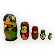 Vintage Disney Mickey Mouse Hand-Painted Nesting Wooden Russian Dolls Set of 5