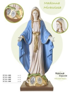 Statue de La Madonna Miraculeuse, Résine Décoré à la Main, Fabrication Italien