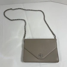 Tory Burch Kira Leather Envelope Convertible Clutch Crossbody Chain Champagne