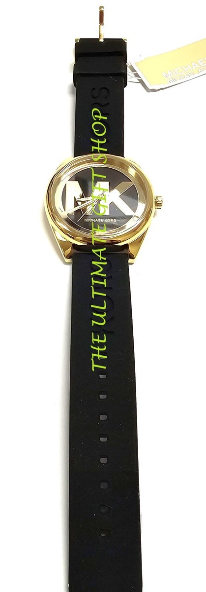 MICHAEL KORS BLACK JANELLE SILICONE BAND,GOLD TONE  display picture 3
