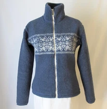 Esprit Womens Blue Snowflake Sherpa Fleece Full Zip Funnel Neck Jacket, Size S 