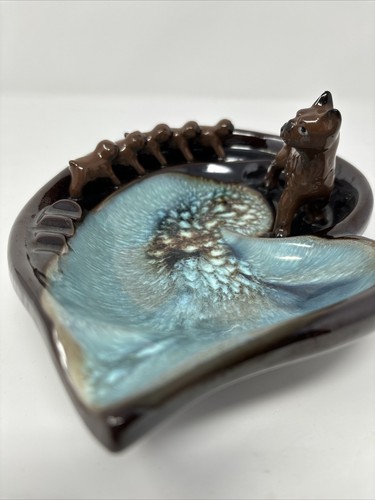 Vtg 1950s-1960s Glazed Tilso Pottery Ashtray MCM Boxer Mom Dog and Pups, Kitcshy - Picture 2 of 12