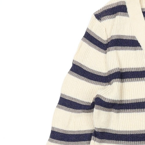 Per Una Womens Beige V-Neck Striped Cotton Pullover Jumper Size 10 - Picture 7 of 10