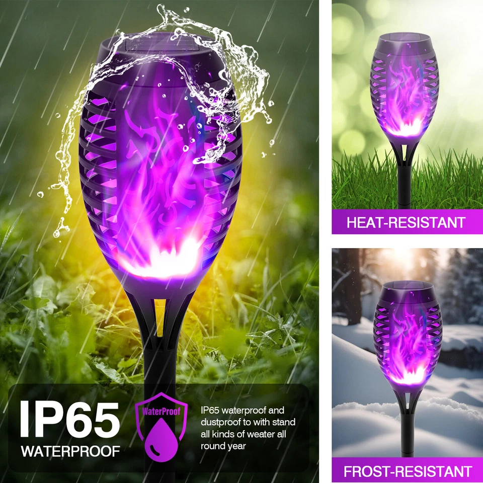 6 Pack 12-LED Solar Flame Torch Landscape Lights Outdoor Garden Pathway Lamps - Image 3 of 4