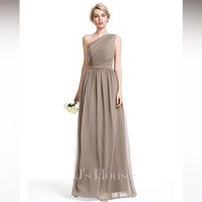 NWT JJs House A-line One Shoulder Taupe Floor-Length Chiffon Bridesmaid Dress