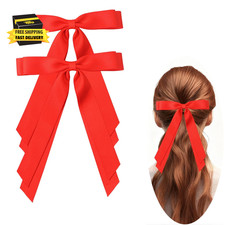Hair Bows for Girls  Women, Satin Hair Ribbon Clips, Red Hair Bow, 2PCS Elegant