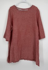 Bryn Walker Linen Tunic Large 3/4 Side Slits Made In USA Heather Red Lagenlook