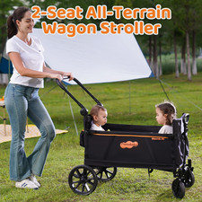 Wagon Stroller, 2-Seat and All-Terrain W Canopy, Adjustable Handlebar Toddlers