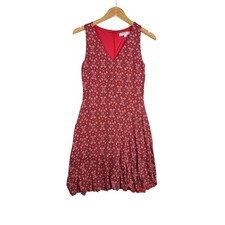 Loft Floral Print Sleeveless V-neck Dress size XS Red/Black/White
