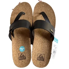 REEF Cushion Sol Hi Women's Platform Sandal Black/Tan Cork Size 10 Comfort