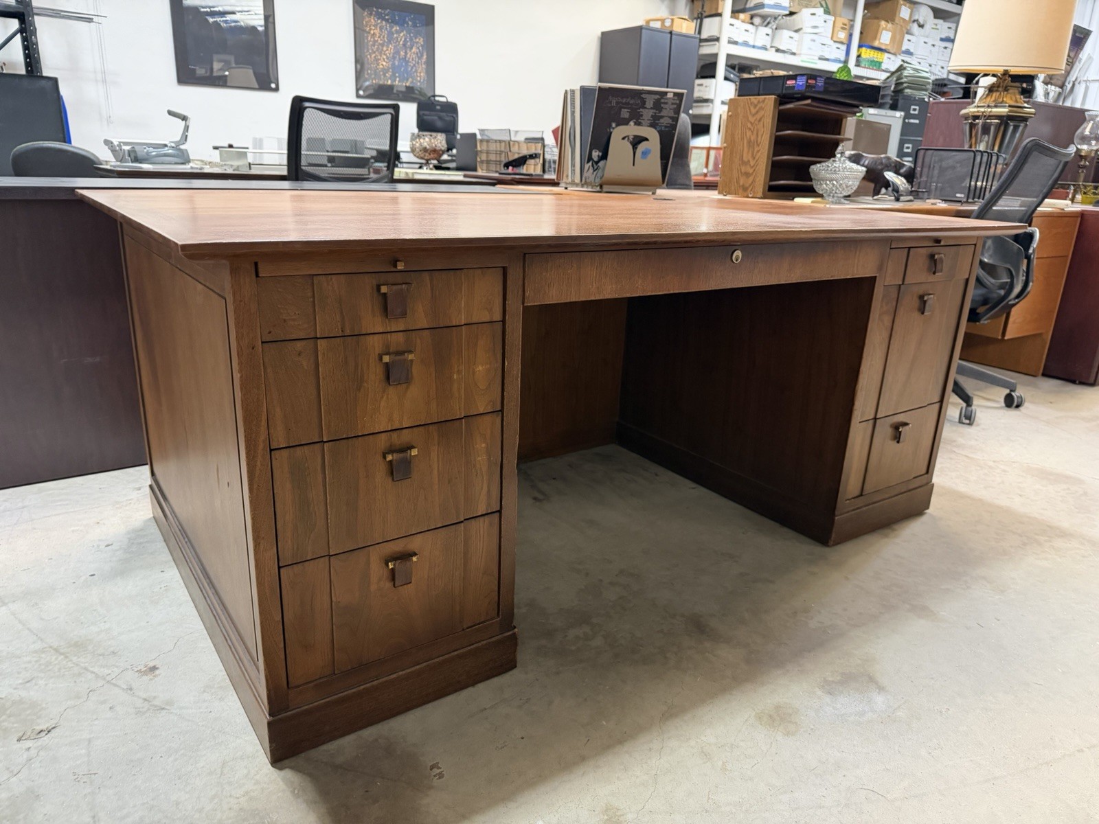 Mid Century Wooden Walnut Dunbar Executive Office Desk Worml